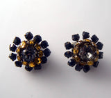 Miriam Haskell Black and Topaz Rhinestone flower earrings - Vintage Lane Jewelry