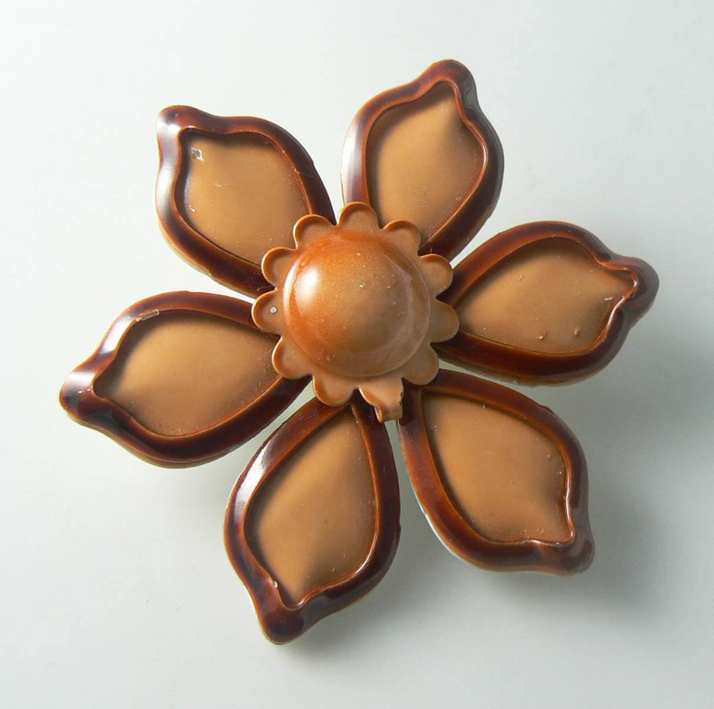 Burnt Orange Enamel Flower Brooch - Vintage Lane Jewelry
