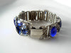 Amazing Blue Rhinestone Glass Cabochon Bracelet Earring Set - Vintage Lane Jewelry