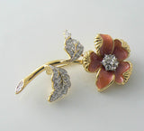 Vintage Coral-pink Enamel/rhinestone Flower Brooch Nolan Miller - Vintage Lane Jewelry