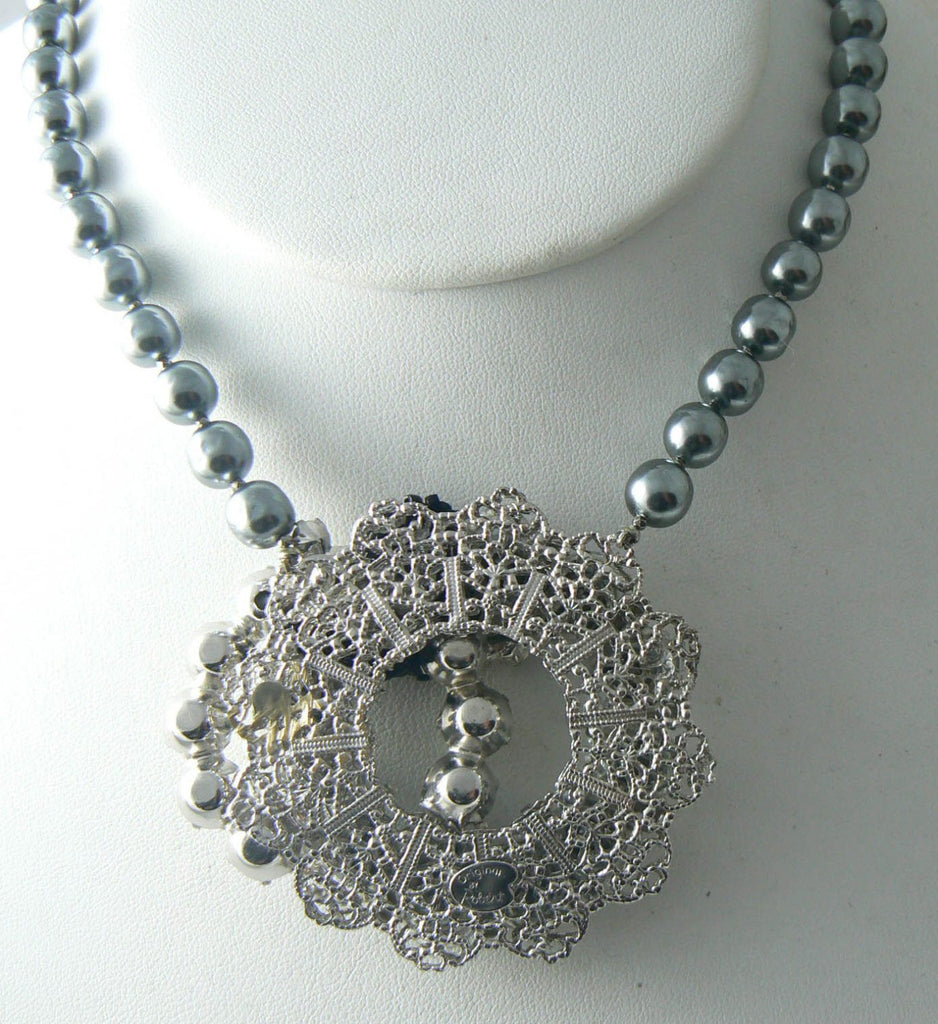 Vintage Original By Robert Pearl And Rhinestone Pendant Necklace - Vintage Lane Jewelry