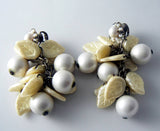 Miriam Haskell Dangling Faux Pearl Glass Leaves Clip Earrings - Vintage Lane Jewelry