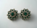 Sparkling Green And Clear Round Cut Rhinestone Earrings - Vintage Lane Jewelry