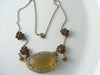 Vintage Art Deco Topaz Rhinestone Pendant And Glass Bead Necklace - Vintage Lane Jewelry