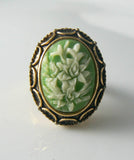 Vanda Floral Lily Cameo Locket Poison Ring - Vintage Lane Jewelry