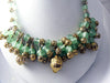 Green Glass Bead Gold Filigree Cha Cha Necklace - Vintage Lane Jewelry