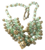 Green Glass Bead Gold Filigree Cha Cha Necklace - Vintage Lane Jewelry