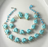 LISNER Blue Leaves Sparkling Ice Rhinestone Necklace Bracelet Earring Set - Vintage Lane Jewelry