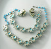 LISNER Blue Leaves Sparkling Ice Rhinestone Necklace Bracelet Earring Set - Vintage Lane Jewelry