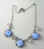 Art Deco Necklace Blue Star Satin Glass And Open Set Crystals - Vintage Lane Jewelry