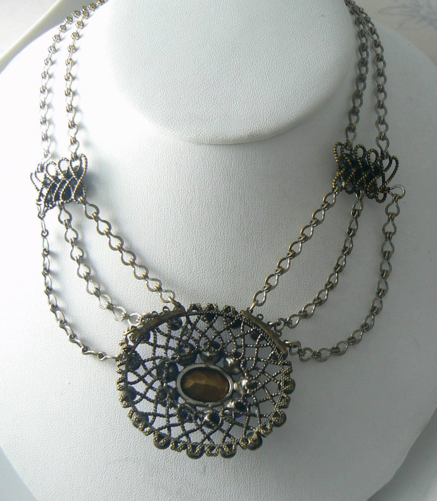 Victorian Revival Blue Rhinestone Festoon Necklace - Vintage Lane Jewelry