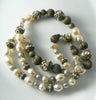 Miriam Haskell Baroque Pearl Filigree Brass Rhinestone Bead Necklace - Vintage Lane Jewelry