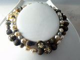 Miriam Haskell Baroque Pearl Filigree Brass Rhinestone Bead Necklace - Vintage Lane Jewelry