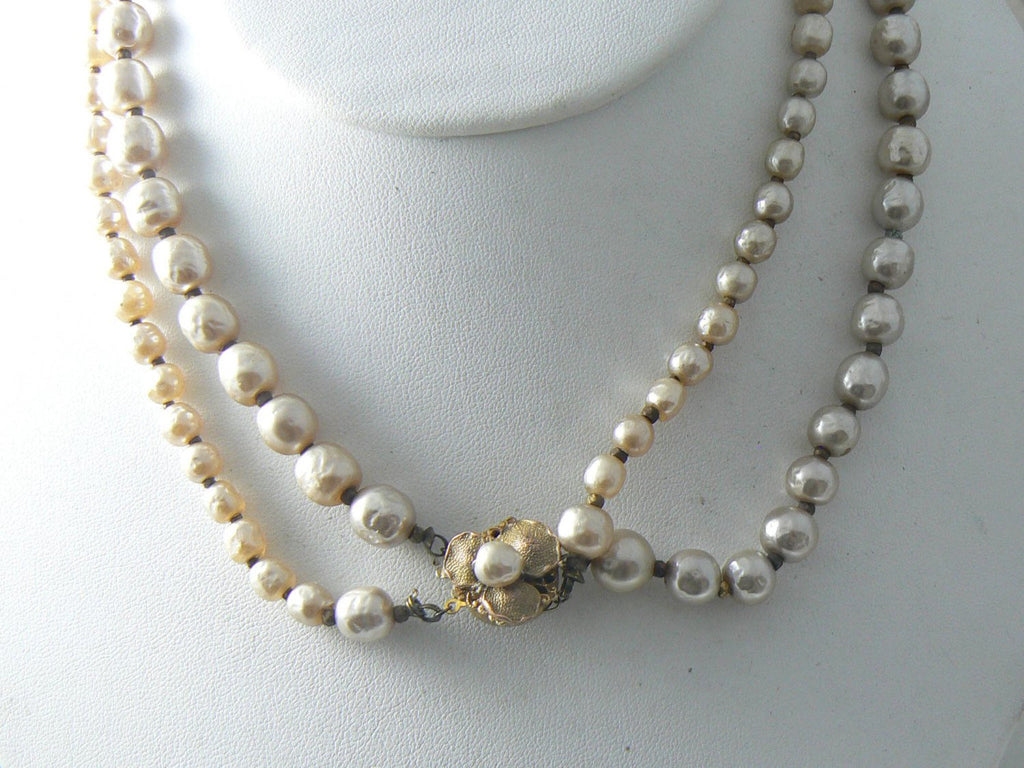 Vintage Miriam Haskell Double Strand Baroque Pearl Necklace - Vintage Lane Jewelry