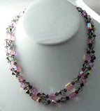 Vintage Sparking Pink And Gray Ab Crystal Necklace - Vintage Lane Jewelry