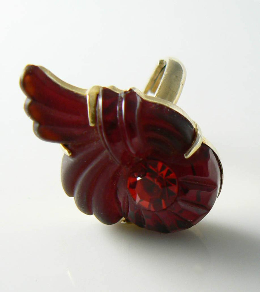Vintage Molded Red Rhinestone Cocktail Ring - Vintage Lane Jewelry