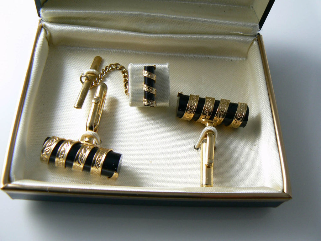 Vintage 1950's Swank cufflinks new in original box with tie tack - Vintage Lane Jewelry