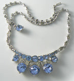 Pretty Vintage Bogoff Blue Rhinestone Necklace - Vintage Lane Jewelry