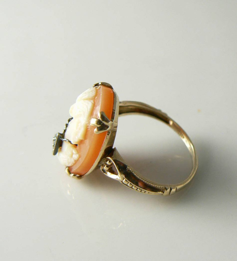 Vintage Art Deco Cameo Ring Adorn With Diamond Necklace - Vintage Lane Jewelry