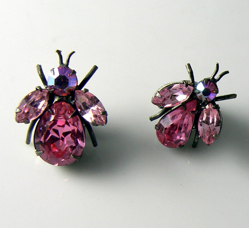 Regency Jewels Pink Ab Rhinestone Insect Pins - Vintage Lane Jewelry