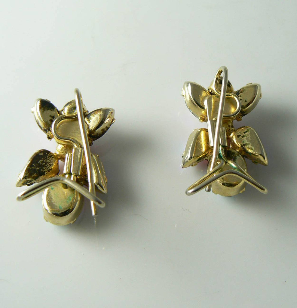 Vintage Judith McCain Pink Borealis Rhinestone Wing Back Earrings - Vintage Lane Jewelry