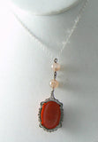Vintage Art Deco Molded Coral Glass Sterling Silver Pendant Necklace - Vintage Lane Jewelry