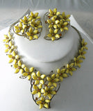 Vintage Yellow Plastic Flower Necklace And Earring Set - Vintage Lane Jewelry