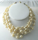 Miriam Haskell 6 Strand Baroque Style Pearl Vintage Necklace - Vintage Lane Jewelry