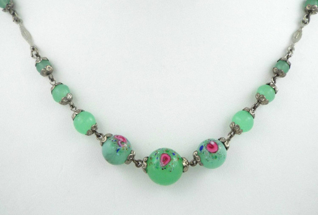 Vintage Green Art Deco Glass Necklace - Vintage Lane Jewelry