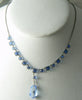 Art Deco Silver Tone Blue Glass Geometric Link Necklace With Pendant - Vintage Lane Jewelry
