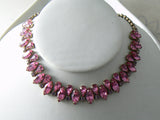 Pretty In Pink Vintage Glass Rhinestone Bib Necklace - Vintage Lane Jewelry