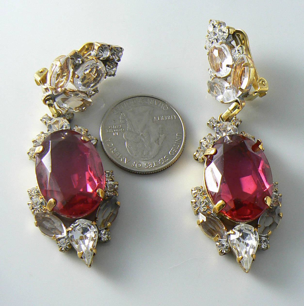 Pretty Czech Glass Fuchsia Pink Rhinestone Earrings - Vintage Lane Jewelry