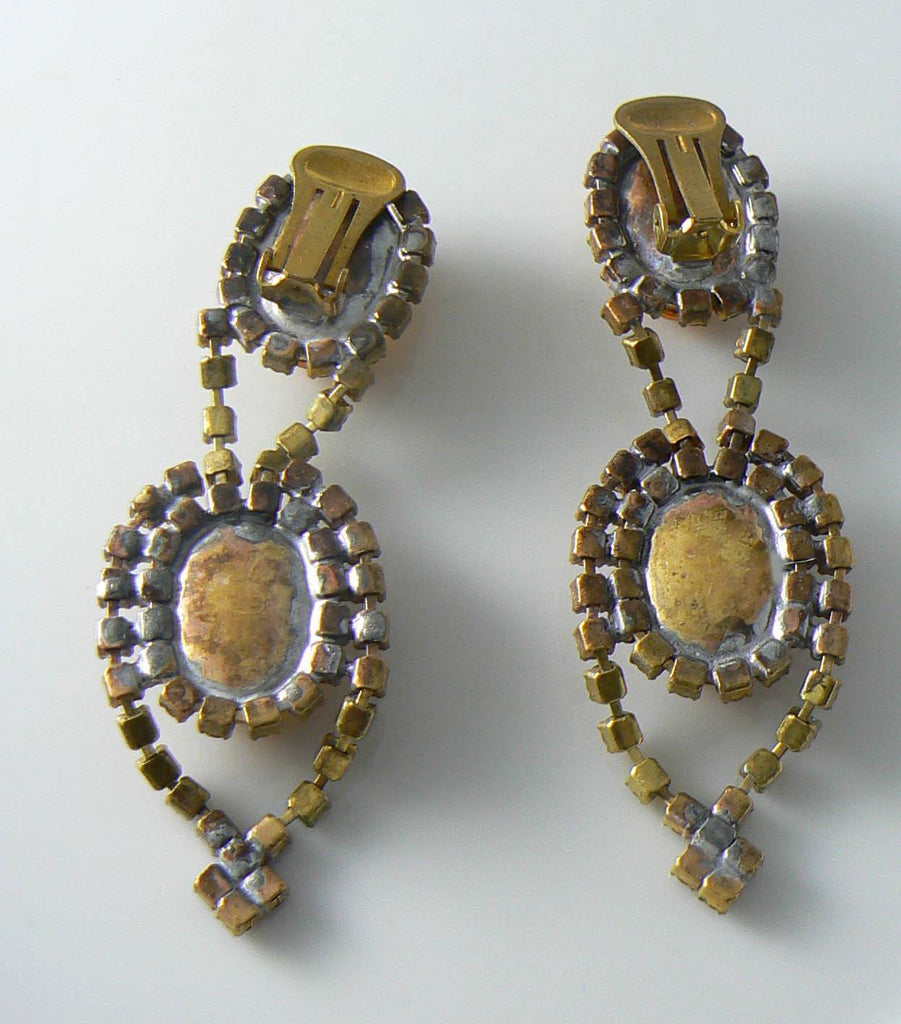 Gold Topaz Czech Glass Rhinestone Earrings - Vintage Lane Jewelry