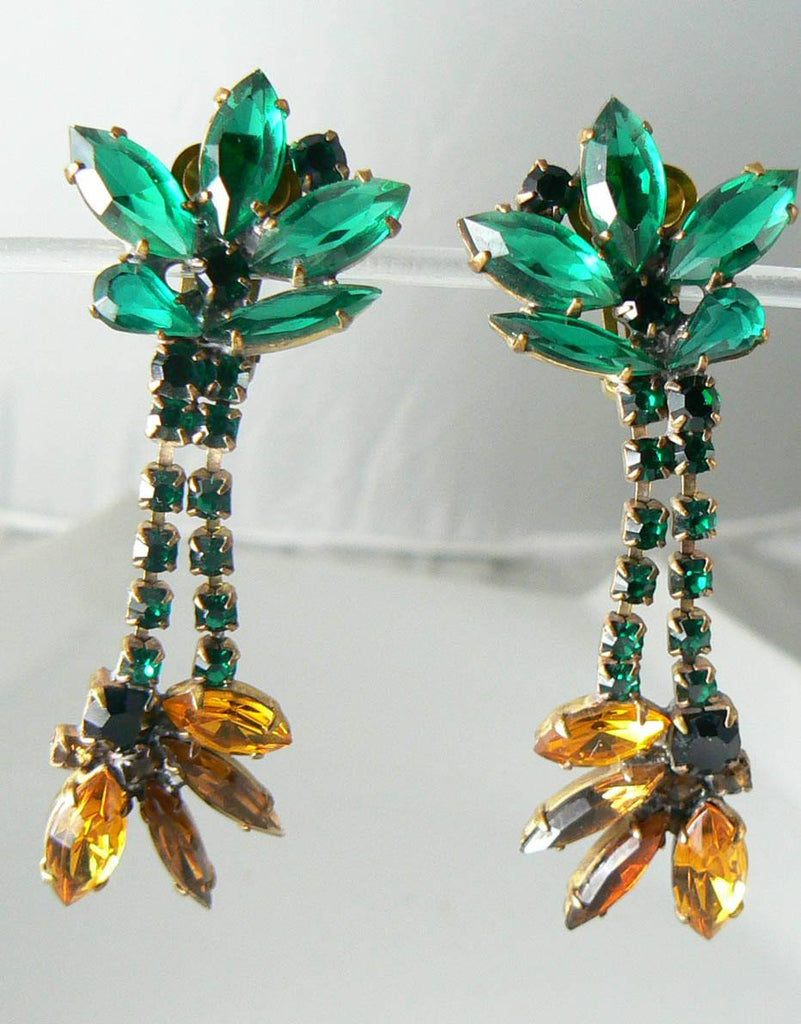 Czech Glass Sunflower Rhinestone Earrings - Vintage Lane Jewelry