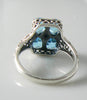 Victorian Sterling Silver Blue Topaz Diamond Filigree Ring - Vintage Lane Jewelry