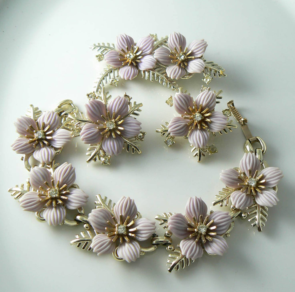 Vintage Pale Mauve Spring Flower Parure - Vintage Lane Jewelry