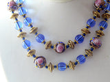 Blue Italian Wedding Cake Venetian Glass Bead Necklace - Vintage Lane Jewelry