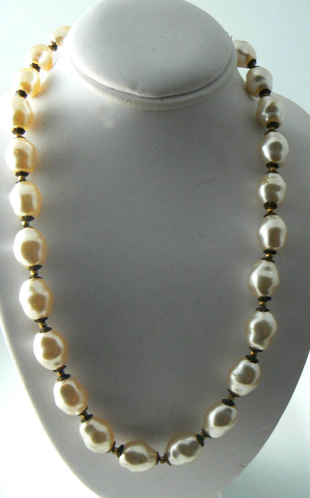 Signed Miriam Haskell Baroque Glass Pearl Necklace - Vintage Lane Jewelry