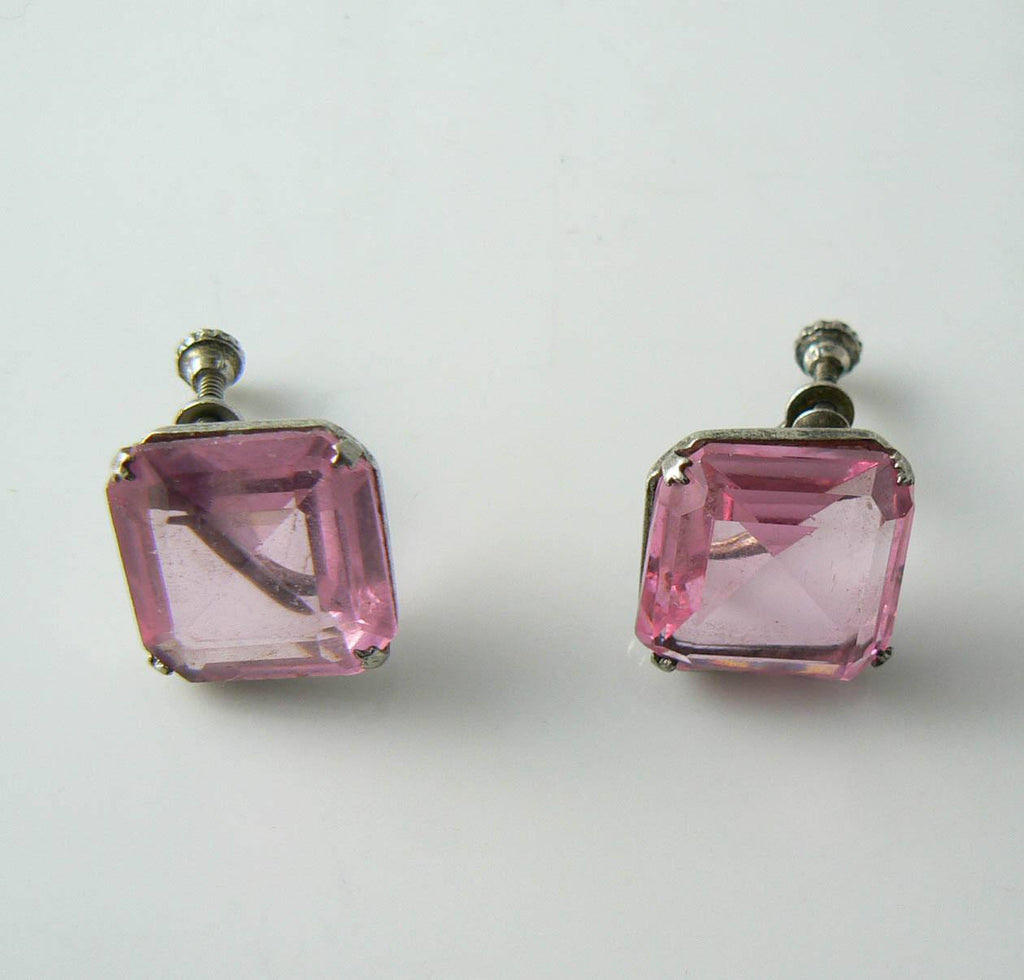 Vintage Sterling Silver Pink Rhinestone Earrings - Vintage Lane Jewelry