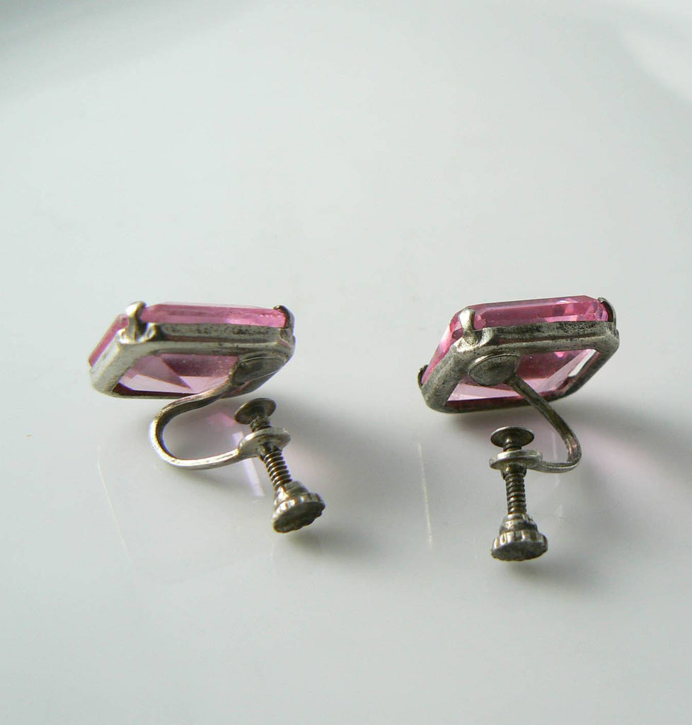 Vintage Sterling Silver Pink Rhinestone Earrings - Vintage Lane Jewelry