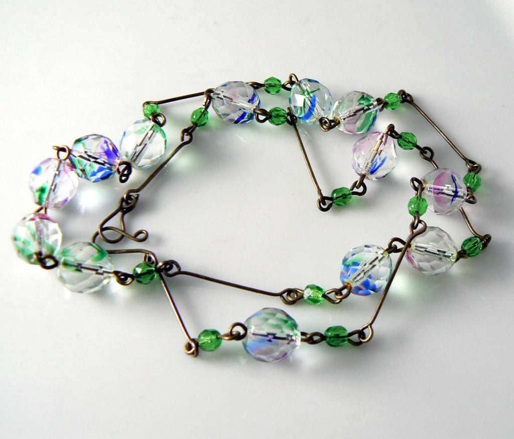Vintage Art Deco Rainbow Iris Glass Necklace - Vintage Lane Jewelry