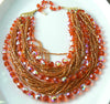 Vintage Orange/Red Glass Bead Drop Necklace With AB Crystals - Vintage Lane Jewelry
