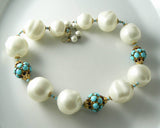 Marvelous Marvella Chunky Faux Pearl, Turquoise, And Rhinestone Necklace - Vintage Lane Jewelry
