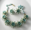 Vintage Estate Robin Egg Blue Enamel Flower Demi Parure Necklace Set - Vintage Lane Jewelry