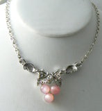 1940's Coro Pink Moonglow Grapes & Rhinestones Pendant Necklace - Vintage Lane Jewelry