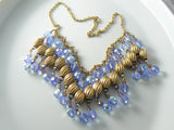 Beautiful Dangling Blue Glass Crystal Vintage Festoon Necklace - Vintage Lane Jewelry