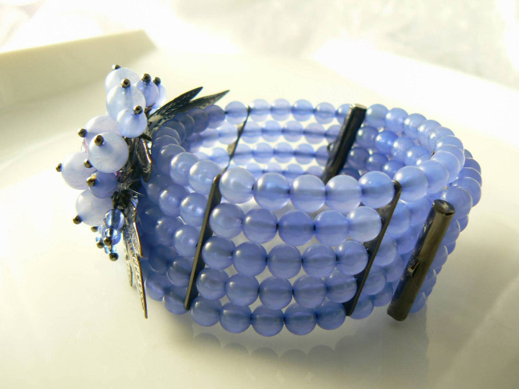 Beautiful Blue Bead Flower Wrap Around Bracelet - Vintage Lane Jewelry