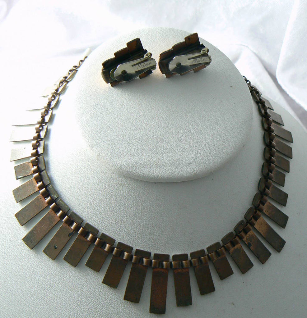 Matisse Copper White Enamel Modernist Necklace Earring Set - Vintage Lane Jewelry
