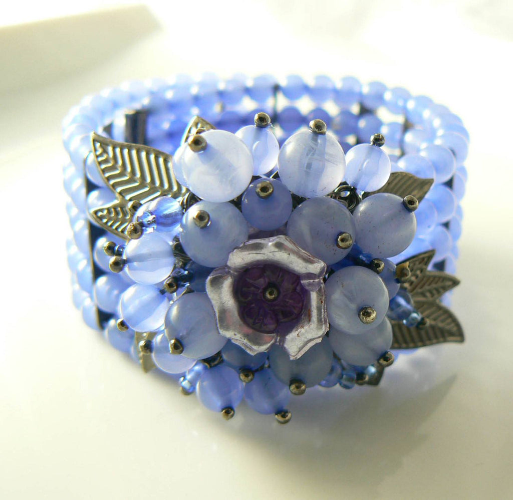 Beautiful Blue Bead Flower Wrap Around Bracelet - Vintage Lane Jewelry