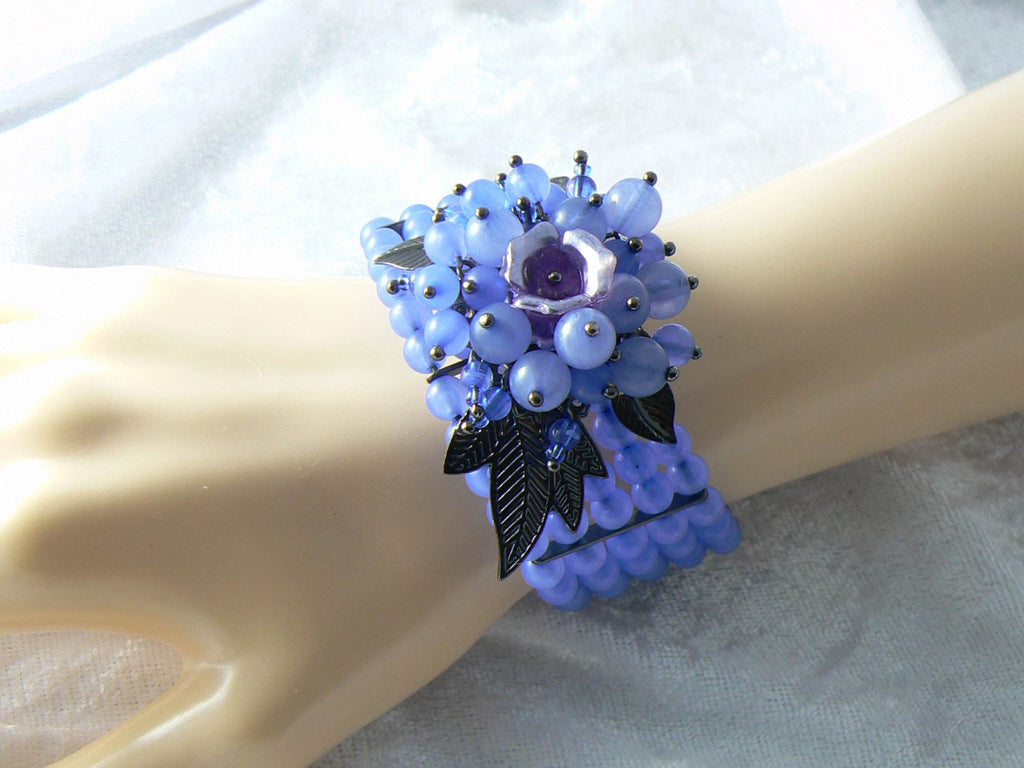 Beautiful Blue Bead Flower Wrap Around Bracelet - Vintage Lane Jewelry